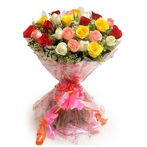 FloralBay Mix Roses Bouquet in Cellophane Wrapping- Pack of 25