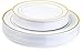 Laura Stein Designer Dinnerware Set of 40 Premium Plastic Wedding/Party Plates: White, Gold Rim. Set Includes 20 10.75