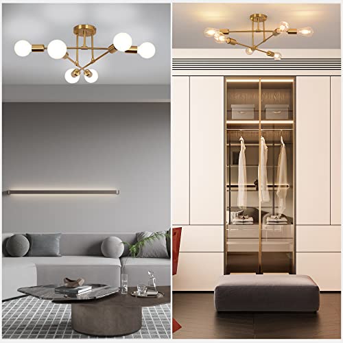 namito Deckenleuchte Vintage Wohnzimmer, 6 Flammige Vintage Deckenlampe Retro Kronleuchter Gold Vergoldet für Esszimmer Küche Bar Restaurant, 230V, E27 Fassung, Ohne Lampen