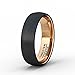 Duke Collections 6mm Black Tungsten Ring Wedding Band Matte Brushed Dome Shape Rose Gold Comfort Fit