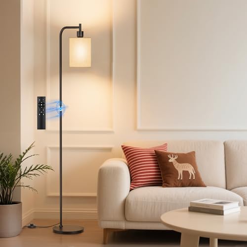 SIBRILLE Stehlampe Dimmbar mit Leinen-Lampenschirm, LED Stehlampe mit Fernbedienung und 3 Farbtemperaturen, Moderne Stehleuchte für Wohnzimmer Schlafz