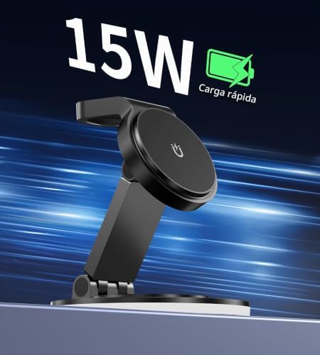 Cargador mag Safe, Estación de Carga 3 en 1 para Apple Watch y iPhone, Plegable, Giratorio con Ajuste de Luz, Cargador Inalámbrico Soporte de Carga para iPhone 16/15/14, AirPods (Sin Adaptador)-Negro