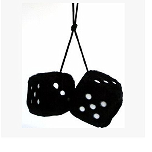 Giveme5 3 inch Pair of Retro Square Mirror Hanging Couple Fuzzy Plush Dice with Dots For Car Interior Ornament Decoration (Black)