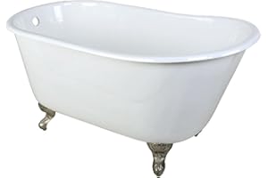 Kingston Brass Aqua Eden VCTND5328NT8 Cast Iron Slipper Clawfoot Bathtub Brushed Nickel Feet without Drillings, 53-Inch, White