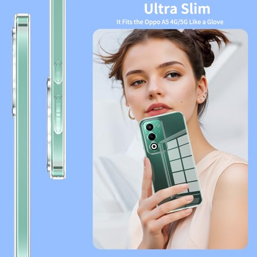 Phoona Case for OPPO A5 4G/5G Case with 2 Pieces Tempered Glass, Transparent TPU Silicone Protection Case for OPPO A5 4G/5G Anti-Shock and Anti-Scratch Case
