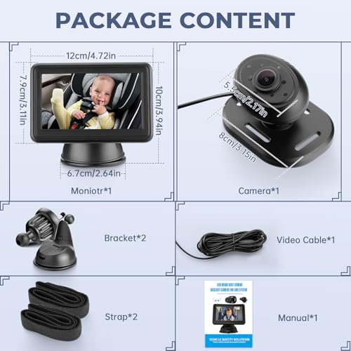 GEARCELL Baby Car Camera HD 1080P Baby Mirror with 4.3'' Display for Rear Seat, Backseat Monitors with Night Vision Function, Wide View Angle, Rear Facing Seat Safety Mirror Kit