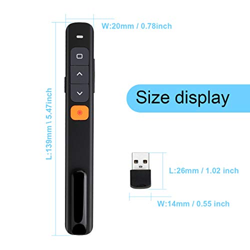 KTPYRP Wireless Presenter, Hyperlink Presentation Clicker Remote Control Pointer with Clip and USB Receiver for Presentation Teaching and Meeting (Black)