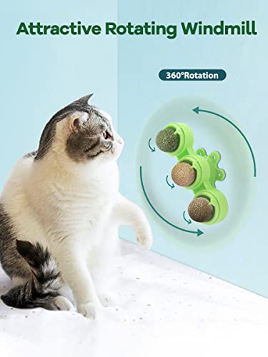 Petslucent Catnip Ball for Cats Wall, 3in1 Cat Toys Wall Ball Mint Balls Lick Roller, Cat Nip Silvervine Edible Kitty Safe Healthy Kitten Teeth Cleaning Dental Cat Toy Chew Toys Indoor