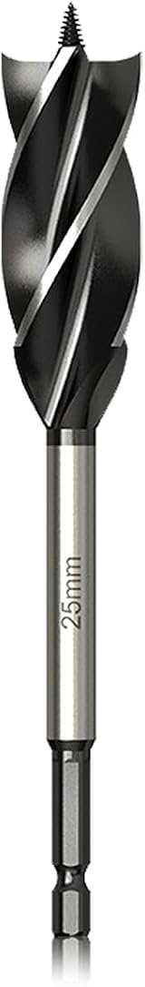 Meccion Wood Drill Bit 25mm x 165mm Self Feed Hex Shank 1/4"