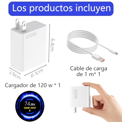 Cargador 120W para Xiaomi Carga Rapida Turbo con 6A Cable USB C 1M, Compatible con Xiaomi 17/15 Ultra/ 15S Pro/ 17/15/ 14/13 Pro/Redmi Turbo 4 Pro/Redmi K90/ K80/ K70/ K60 Pro.Allaceryvva