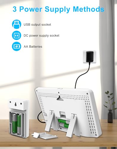 Indoor and Outdoor Weather Station with Color Display, Weather Forecast, Temperature, Humidity, LCD Alarm Clock with Repeat Function and Air Pressure