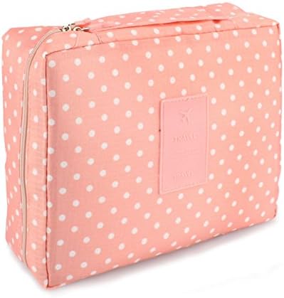 Toiletry Cosmetic Bag , Blue Beat Waterproof Makeup Organizer for Travel [Polka Dot Pink]