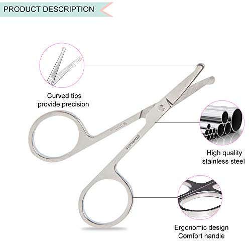 Beard &Nose Hair Beauty Scissors，Stainless Steel Small Scissors for Eyebrows,Eyelashes,nail,Curved and Safety Rounded Tip Trimming Shears for Men Women - Thumbnail 4