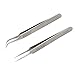 FEITA Precision Eyelash Extension Tweezers Set - Professional Straight & Curved Pointed Very Fine Tip Tweezers for Lash Extensions - Silver - 2Pcs