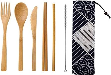 Natural Cutlery Set - Reusable Wooden Utensil Set to Reduce Plastic to Zero Waste - Portable Flatware Set as an Eco-Friendly Alternative to Disposable Cutlery - Case, Bamboo Wooden Cutlery Set (H)
