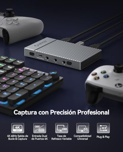 ORICO HDMI Capture 4K@60Hz with Passthrough - HDR, VRR, Ultra Low Latency - Compatible with Switch, PS5/PS4, Xbox, Windows, Mac, Linux, Android