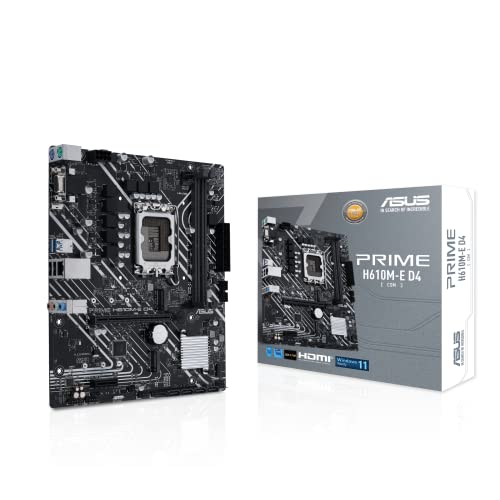 ASUS Prime H610M-E D4-CSM LGA 1700 (Intel® 12. & 13. Generation) mATX Kommerzielles Motherboard (PCIe 4.0, DDR4, 2xM.2-Steckplätze, 1 GB LAN, DisplayP