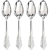 WDF 100 Piece Silver Plastic Spoons Disposable - 6.93 Inch Baroque Silver Silverware for Dessert Cake - Heavy Duty Plastic Spoons for Party Wedding Daily Using Valentine's Day