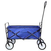 Collapsible Outdoor Utility Wagon, Heavy Duty Folding Garden Portable Hand Cart, with 8" Rubber Wheels and Drink Holder, Suit for Shopping and Park Picnic, Beach Trip and Camping (Blue)