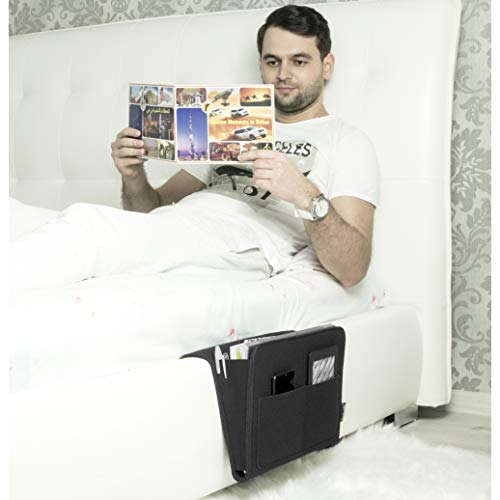Bedside Caddy | New Design | Large Size 9.4" x 13.4" inch (Black) | Laptop Holder | 100% HANDMADE | Dorm College Room, Bunk Bed, Hospital Bed, Kids | Night Hanging Storage Organizer | Remote Holder
