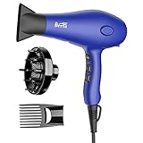 BERTA 1875W Professional Salon Grade Hair Dryer, DC Motor Negative Ionic Blow Dryer with 2 Speed 3 Heat Settings Cool Button, Concentrator & Diffuser & Styling Pik Comb, Blue