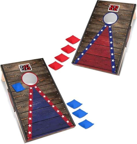 Electronic Cornhole Board Set (2x1ft) - Automatic Scoring Corn Hole Game for Adults - Infrared Sensing Wood Set with 8 Bags & Carry Case for Backyard, Party & Tailgates
