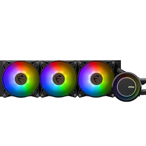 MSI MAG CORELIQUID E360 AIO CPU Wasserkühlung - Vergrößerte Kupferkühlplatte, ARGB Blockhead & FDB Lüfter, Zweikammer-Wasserblock, Split-Flow Radiator