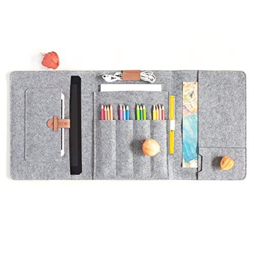 Lucky Sign Pencil case sketches multifunctional Pad case made felt, B5 - Gray