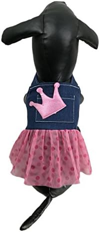 Summer Pet Dog Jean Dress with Crown Cute Puppy Princess Dog Denim Tulle Skirt Pet Spring Apparel (L)