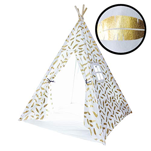 Kids Teepee Tent for Kids, No Toxic Chemicals Added, Carrying Case, Gold Feathers Play Tents Indoor for Boys & Girls, Large Tipi Toddler Dog Baby Boy Adult Children Adults Dogs Childs Reading Nook