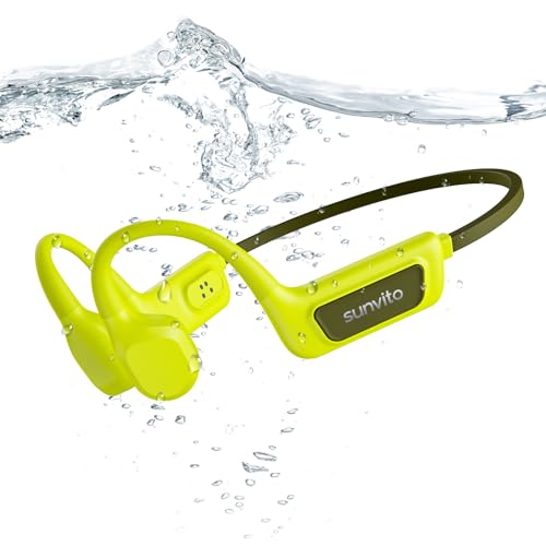 sunvito Bone Conduction Swimming Headphones - IPX8 Waterproof Open-Ear Headphones with Built-in MP3 Player, Bluetooth 5.4 Sports Headphones for Swimming Surfing Running & Cycling (Green)
