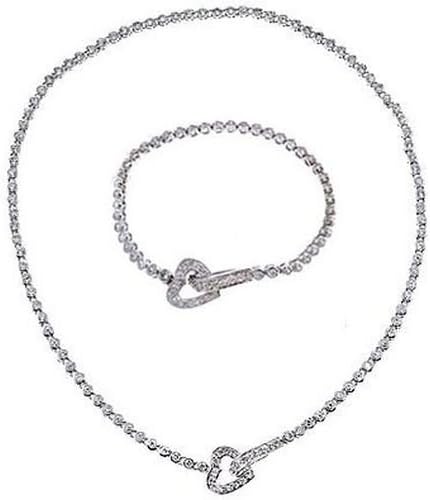 Tiffany Style Tennis C.Z. Diamond Heart Necklace Bracelet Set
