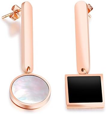 AIZU Asymmetric Earring with White Shell and Black Acrylic Pendant, Selective Gift Box Included