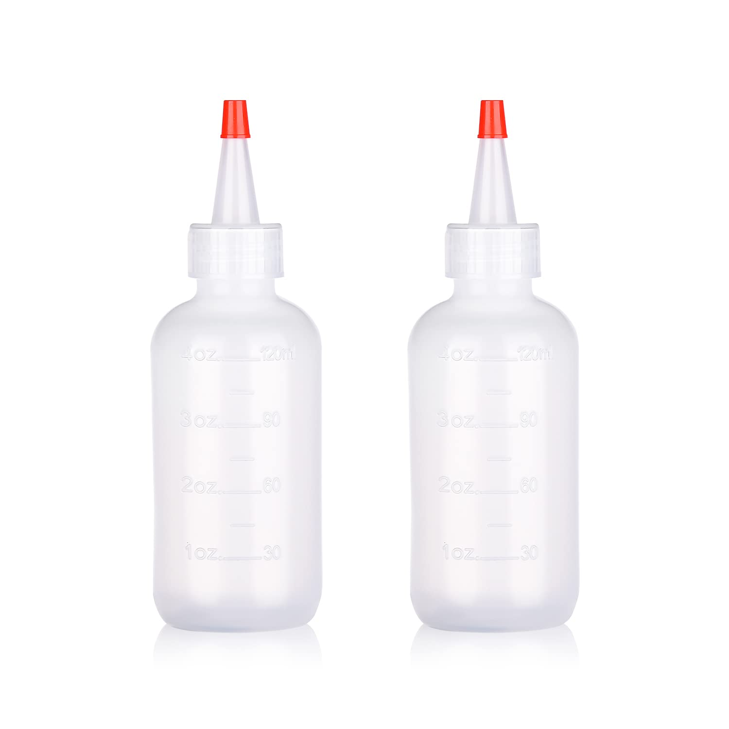 AOVNA 2 Pack Applicator Bottles with Tip Squeeze Plastic Graduated Bottles for Salon Hair Care (120ml), Red