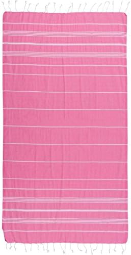 ATS STORE 2 COLOR SALLY STRIPED TURKISH TOWEL aka FOUTA %100 PREMIUM COTTON FAST DRYING MULTI PURPOSE BLANKET BEACH TOWEL (39" X 70") , HOT PINK