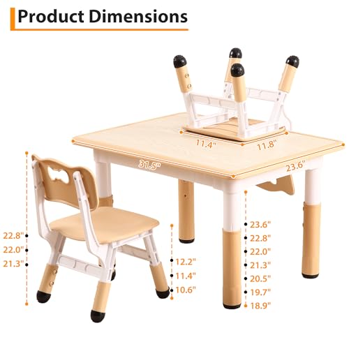 Garvee Kids Table and 4 Chairs Set, 5-Piece Height Adjustable Toddler Table with Graffiti Wipe-Clean Desktop, Non-Slip Legs & Storage Organizer, Preschool Activity Desk for Ages 2-6
