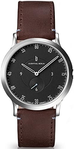 Lilienthal Berlin Watch - Made in Germany - Designed in Berlin. Model L1 with Stainless Steel Case, small, brown Leather Band &amp; black Dial