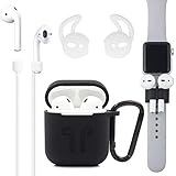 Airpods Case, [Airpods Accessories Set][Airpods Ear Hook][Airpods Watch Band Holder][Airpods Keychain][Airpods Strap][Silicone Cover] Best Kit [XCITING] for Apple AirPods Charging (Black Kit)