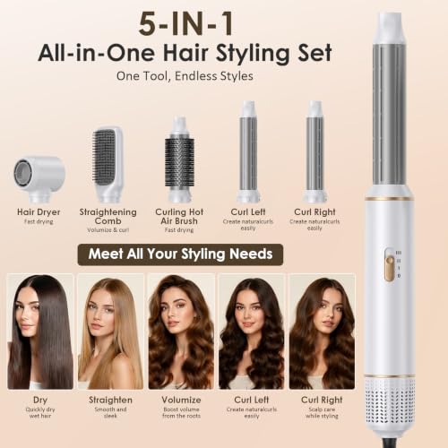 Unipampa 5 in 1 Hair Dryer, Multifunctional Hair Styler, Hair Styler Set 1000 W, Airbrush Air Styler, Hot Air Brush, Hair Dryer for Drying, Volume, Curls