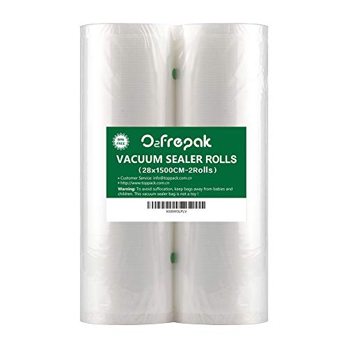 O2frepak 2Pack 28cmx1500cm Food Textured Vacuum Sealer Bags Rolls with BPA Free,Heavy Duty Embossed Vacume Sealer Storage Bags Rolls for Food,Great for Sous Vide Cooking (Total 3000cm)