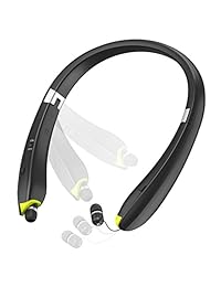 Plegable Auriculares Bluetooth, houswill & trade Wireless Neckband auricular bluetooth con auriculares y micrófono retráctil, 4.1 estéreo Bluetooth Auriculares cancelación de ruido auriculares para el iPhone, Android, Negro