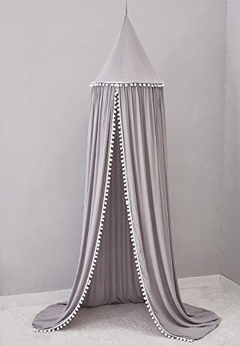 MSOO Kids Bedroom Princess Lace Bedding Round Dome Bed Canopy Deco Bed nets (Gray)