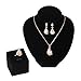 Paxuan Womens Silver Gold Plated Teardrop White Champagne Crystal Wedding Bridal Jewelry Set Teardrop Pendant Necklace Drop Dangle Earrings Wedding Ring Set (Champagne)