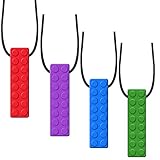 4 Pack Sensory Chewing Necklace for ADHD, Teething, Autism, Biting, Oral Motor Chewy Stick/Tube Toy Jewelry for Boys, Girls, Adults, Toddlers(Blue, Green, Purple,Red) by Accmor