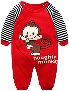 Baby Boys Girls Clothing For Newborn Baby Monkey Cartoon Jumpsuit Stripe Rompers For Sleep,Playing (4-6 Months, Red)