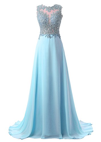 Callmelady Lace Appliqued Prom Dresses 2017 Long Evening Gowns for Women Formal (Blue, US32W)
