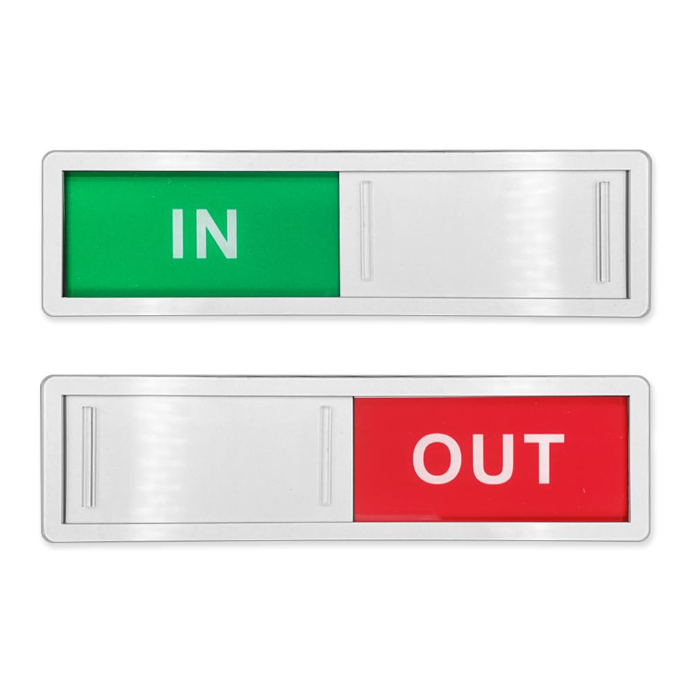 LICQIC Privacy Sign, IN/OUT - Sliding Door Sign with Fast Switching Raised Buttons, for Home Office Restroom Conference, Silver