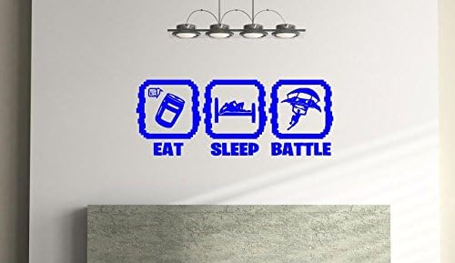 Eat, Sleep, Battle, Kids Bedroom, Games Room Vinyl Wall Sticker (57cm x 23cm) (Blue)