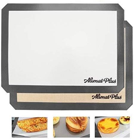 Silicone Baking Mat Set of 2 - Non Stick Cooking Sheet Sets - Reusable, Non-Toxic, BPA Free Cookie Sheet Liners and Rolling Pan, Cooking Supplies and Accessories (Thick & Large 11 5/8" x 16 1/2")