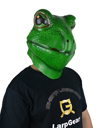 LarpGears Novelty Halloween Costume Frog Latex Mask Animal Mask Adult Size Green
